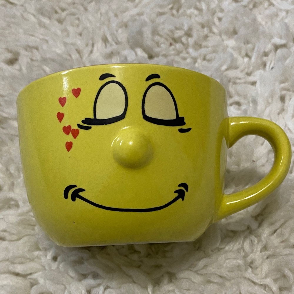 Yellow Smiley Face Mug with Heart Accents